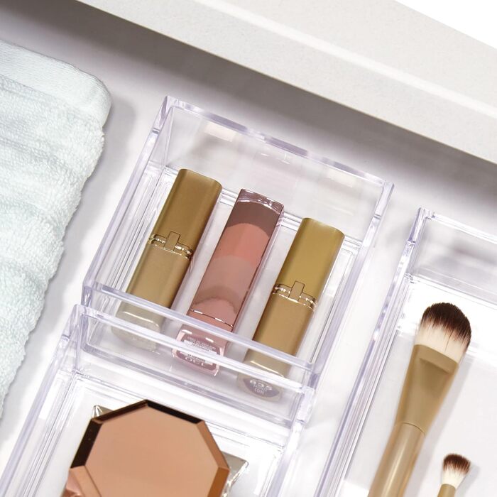 iDesign Drawer Storage Box for Bathroom or Kitchen, Very Small Drawer Organizer in BPA-Free Plastic, Stackable Makeup Storage for Cosmetics, Transparent