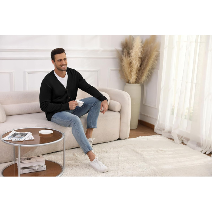 Чоловіча в'язана жилетка в стилі вінтаж з ґудзиками, з V-подібним вирізом, легка, для осені/зими (чорний, L)