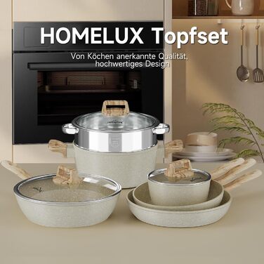 Набір посуду HOMELUX Induktion: 12 предметів, алюміній, антипригарне покриття, посуд з кришкою, без PFOA та PFOS, для індукційних плит