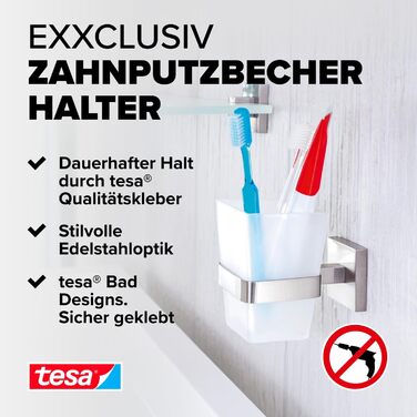 Тримач для зубних щіток tesa EXXCLUSIV хромований, для настінного монтажу без свердління (з клейовим рішенням), 160x99x45 мм