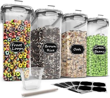 Wildone Freshness Containers, airtight, cereal storage containers for sugar, flour, snacks, baking supplies, leak-proof, with sealing lid, 4 pieces (4 l)