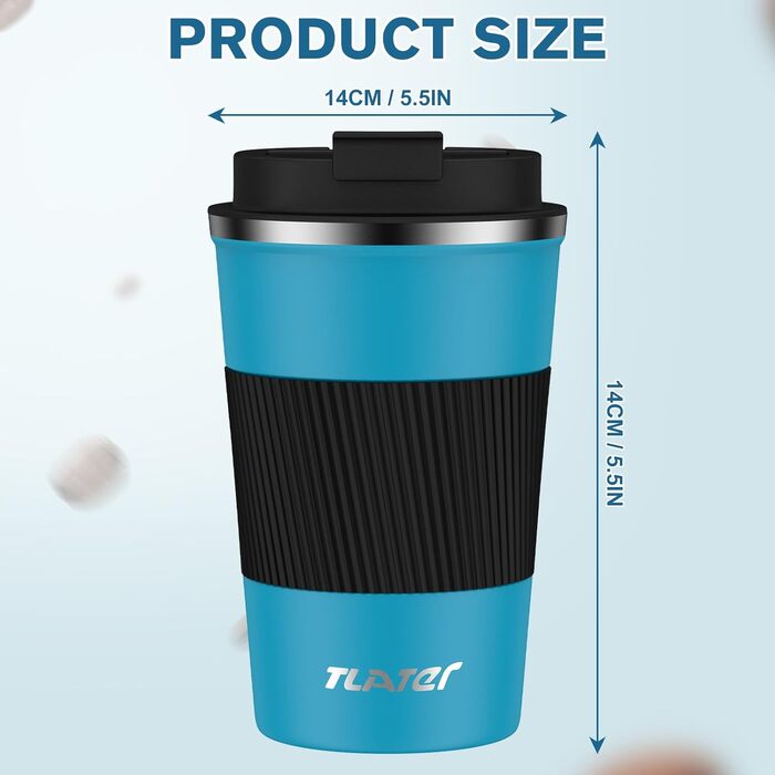 Термокружка для кави з кришкою, 380 мл, з подвійними стінками, з нержавіючої сталі, блакитно-чорна