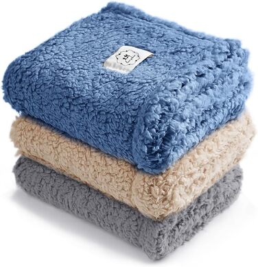 М'яка флісова підстилка для собак та котів Luciphia (3 шт. в наборі) - 45x75 см, блакитний+бежевий+сірий