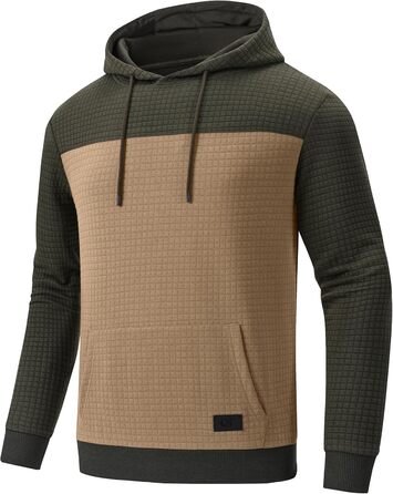 Чоловічий худі YuKaiChen з принтом у стилі пачуворк, джгут, капюшон, з кишенями, армійсько-зелений/хакі (XXL, армійсько-зелений/хакі)