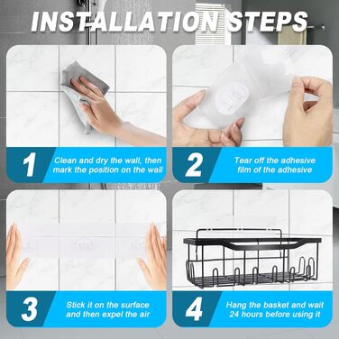 Дзеркальна поличка для душу WAOAW без свердління, 2 шт. Чорний, нержавіюча сталь, для шампуню, гелю для душу, мила, косметики