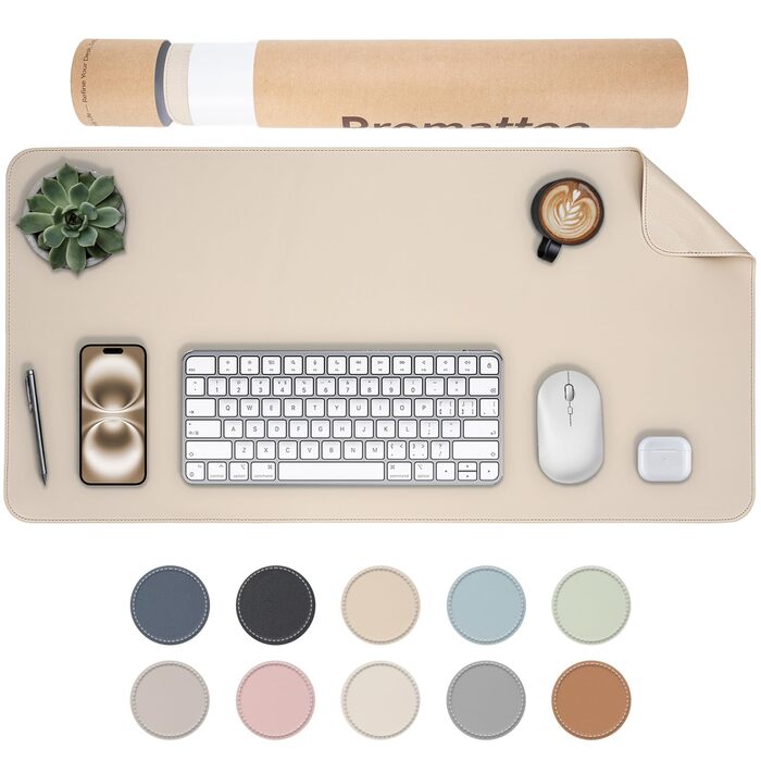 Підкладка для столу XXL з екошкіри бежевого кольору 80x40 см: антиковзка, водостійка, для офісу та дому