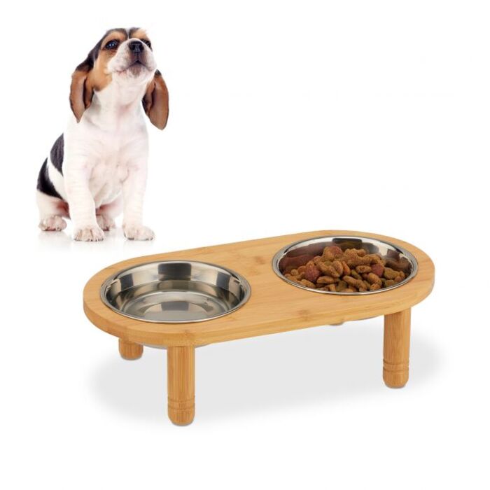 Relaxdays Dog Feeding Bar with 2 Bowls
