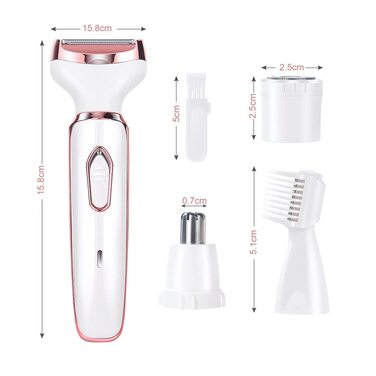 Електричний жіночий тример ACWOO 4-в-1 для обличчя, носа, під пахвами, в зоні бікіні та інтимній зоні, USB-зарядка, рожевий