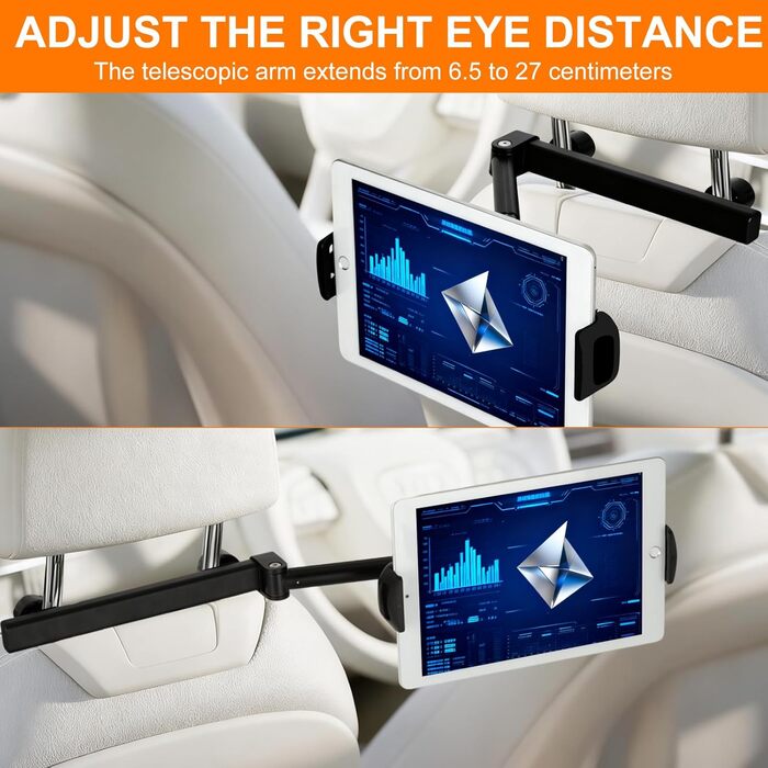 Тримач для планшета VINATO в авто, кріплення на підголівник, 360° обертання, для пристроїв 4-13 дюймів, чорний