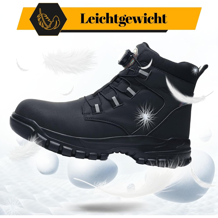 Черевики безпеки чоловічі/жіночі, водонепроникні робочі черевики, високі, з металевим підноском, антиковзаючі, легкі, чорні, з поворотним замикачем, 43 EU