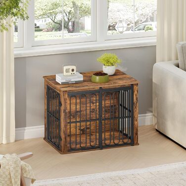 Дерев'яний вольєр для собак, 81 см, вольєр-стілець для дому, 2 двері, розсувні, для маленьких та середніх собак, міцний, 81 × 55 × 62,4 см, білий (коричневий)