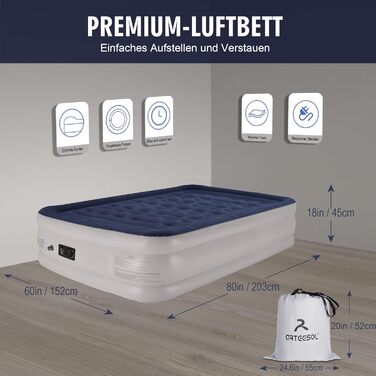 Надувний матрац для гостей з електронасосом, швидко надувається (1.5-3 хв), флоксовий, подвійний - Self-Inflating Air Mattress