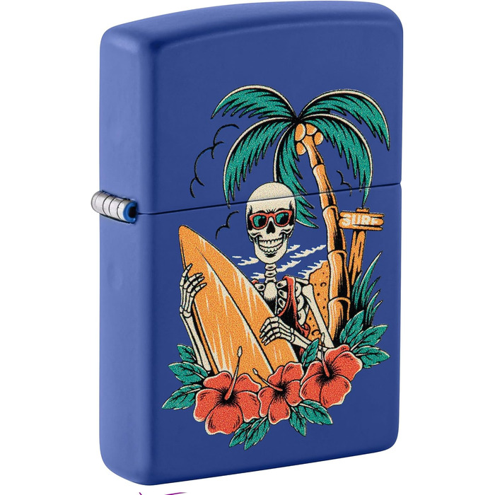 Запальничка Zippo Surfer Skull, вітрозахисна, синя матова, металева, багаторазова, подарункова упаковка, США