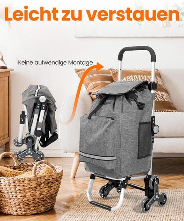 Складаний візок для покупок Homecall 50L з охолодженням, 3-в-1: візок, сумка на колесах, тачка (темно-сірий, сходинкові колеса)