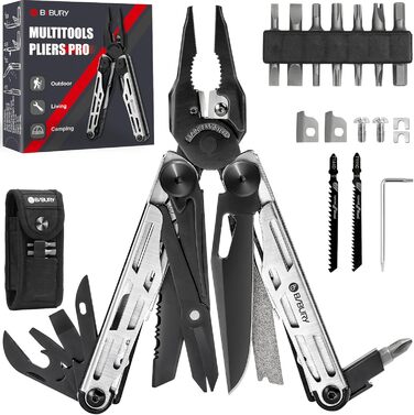 Gift for Men, BIBURY Multitools, Outdoor Multi Tool Folding Pliers with Improved Scissors and Screwdriver, Stainless Steel Multitools with Nylon Pouch, Christmas Gifts for Dad