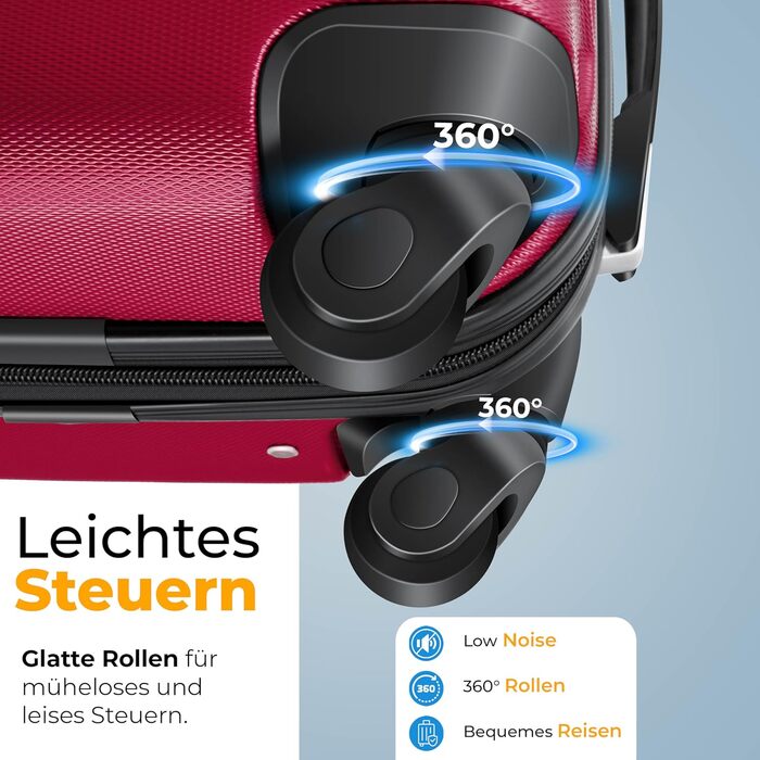 Набір валіз KESSER® з твердим корпусом (4 шт) – Bordeaux. Валізи з ABS-пластику, телескопічною ручкою, 4 колеса, ваги та брелок для багажу. Розміри: S, M, L, XL