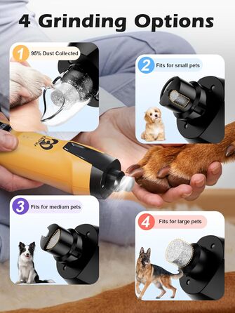 Електричний точилка для собачих кігтів Casfuy 6-Gang з потужним мотором 4.8V, тиха, з LED-підсвіткою та збирачем пилу. Ідеальний інструмент для догляду за домашніми тваринами.