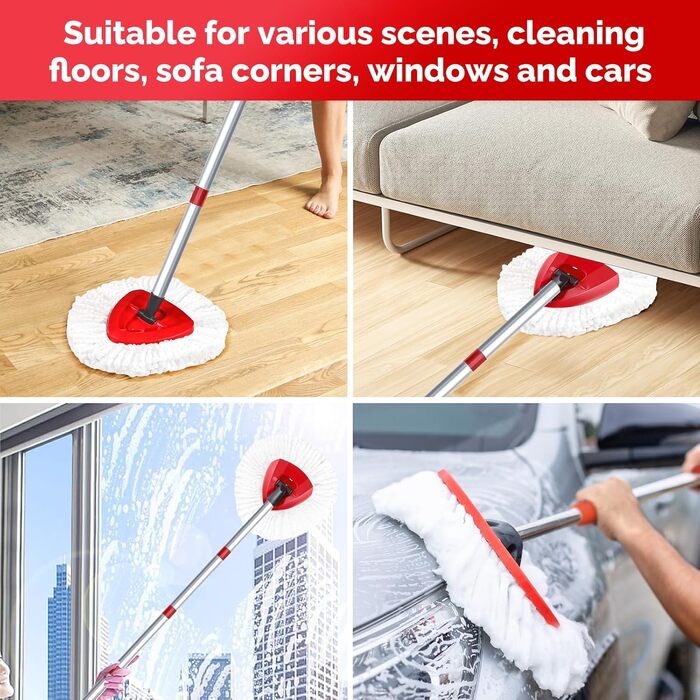4 Piece Spin Mop Head Replacement for O Cedar Easywring 1 Tank, Spin Mop Microfiber Refill Head with 4 Sections 30-58 inches Mop Replacement Handle and 1 Cedar Mop Base (white (1 Tank System))