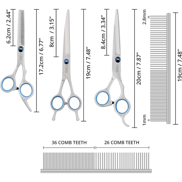 Професійний набір для догляду за собаками Bizzarre.ly – набір інструментів для грумінгу собак та домашніх тварин. Включає ножиці для шерсті, ножиці для фінальної обробки, вигнуті ножиці та гребінець для собак та котів.