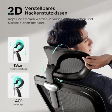 Hbada P2 Air Ergonomic Office Chair with 3D Lumbar Support, Adjustable Mesh Chair, 3D Armrests, Headrest & Comfortable Seat - Home Office Desk Chair, Black