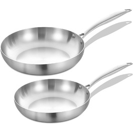 Набір сковорідок Inqibee з нержавіючої сталі 24 та 26 см - 2 шт. | Для всіх типів плит, включаючи індукцію, та духовки, безпечно мити в посудомийній машині