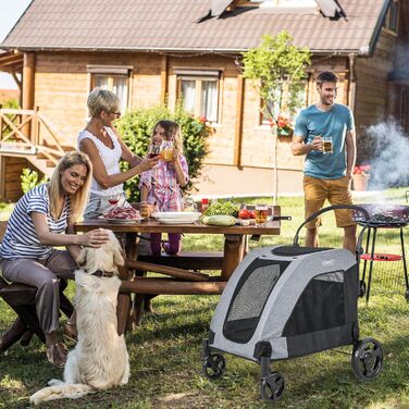 GOPLUS Складаний візок для собак, переносний для домашніх тварин на 4 колесах з кишенькою, сітковими віконцями та регульованою ручкою, візок для собак, розкладний, 60 кг, 67 x 98 x 88 см