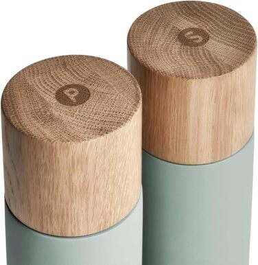 Набір з 2 мельниць для спецій SPRINGLANE: сіль та перець, з буку та бетону, регульований млин з кераміки, скандинавський дизайн (м'ятний)