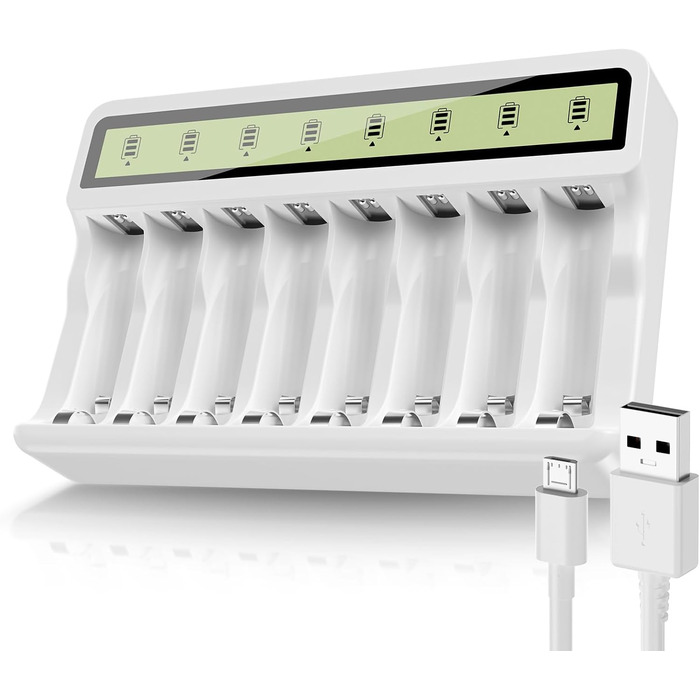 Зарядний пристрій Powerowl з LCD екраном для акумуляторів NI-MH NI-CD AA AAA (Micro-USB, незалежний слот), білий