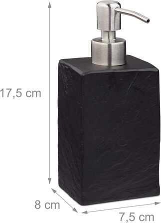 Дозатор мила Relaxdays, 200 мл, наповнюваний, для ванної, туалету, кухні, дозатор рідкого мила, полірезин, нержавіюча сталева помпа, чорний