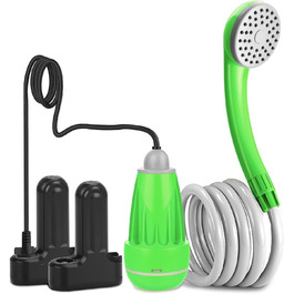LIBERRWAY Camping Shower with Pump, Camping Shower Set with Rechargeable Battery, 2m Shower Hose Outdoor Shower for Garden Beach Camping Travel Car Washing, Mobile Shower Black (Green-2 Batteries)