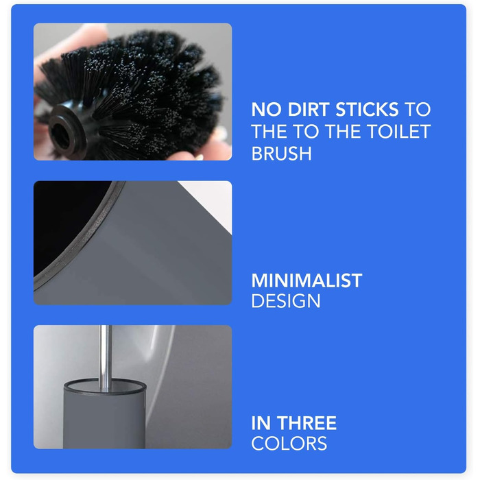 Щітка для унітазу Bamodi з підставкою - щітка для унітазу з довгою ручкою та жорсткою щетиною для ретельного та легкого прибирання - ідеальна для ванної кімнати та гостьового туалету (Матовий сірий, 1)