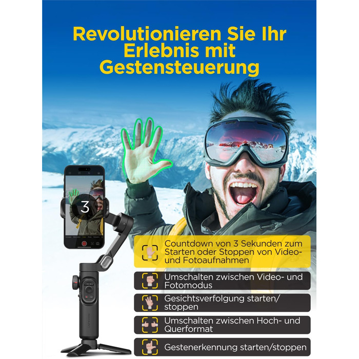 Стабілізатор Gimbal AOCHUAN для iPhone та Android - 3-осьовий, з фокусуванням, трекінг облич/об'єктів, для відеозйомки