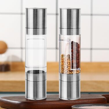 Мельниця для солі та перцю з керамічним жорном, сталеве маточне колесо, регулювання помелу, скло та нержавіюча сталь