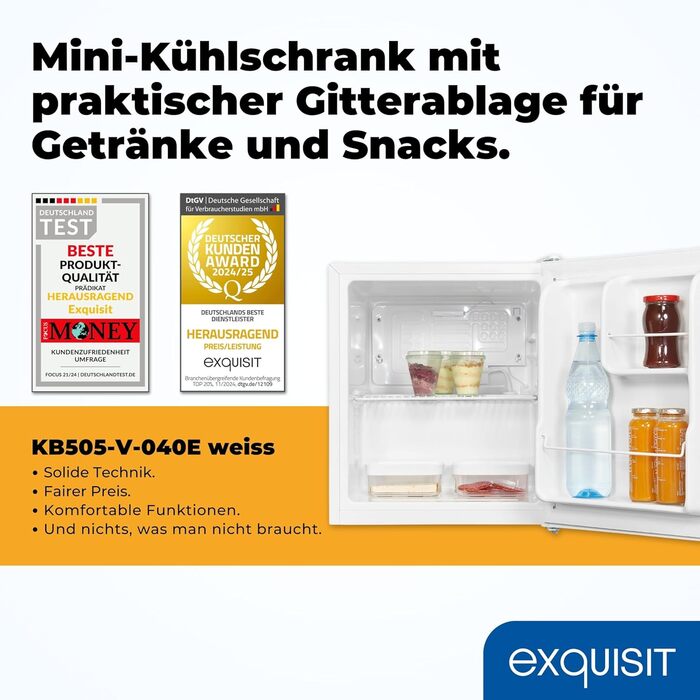 Exquisit KB505-V-040E: Міні-холодильник Exquisit 40л, білий, ширина 45 см, висота 51 см, двері відкидні, без морозильної камери