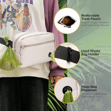 Сумка для собак з карабіном, сумка для тренування цуценят з відділенням для ласощів та тримачем для пакетів для вигулу, зручна сумка для перенесення ласощів для тварин з регульованим поясним ременем (Бежева)
