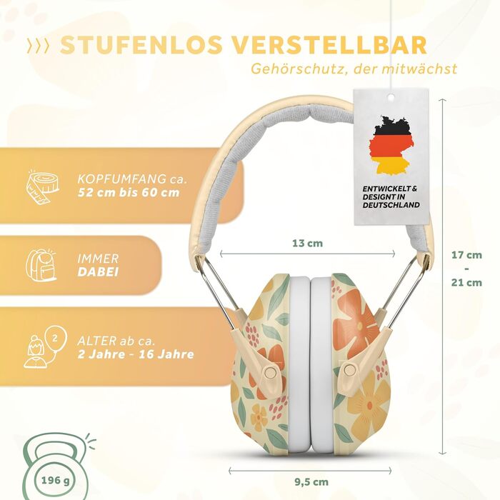 Schallwerk® Kapselgehörschutz Kiddies (Flower) - Навушники для захисту слуху дітей (Квіти) | Захист від шуму, комфорт, преміум-якість