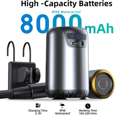 Портативний душ для кемпінгу з акумулятором 6000 mAh, водонепроникний IPX7, з дисплеєм температури - для подорожей, автомийки