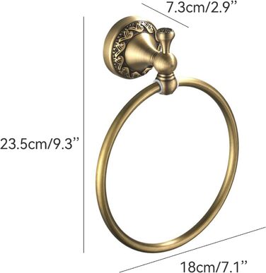 Brass toothbrush holder, antique bronze finish, cup holder with white ceramic cup, wall-mounted, bathroom accessory, patterned carving design (towel ring)