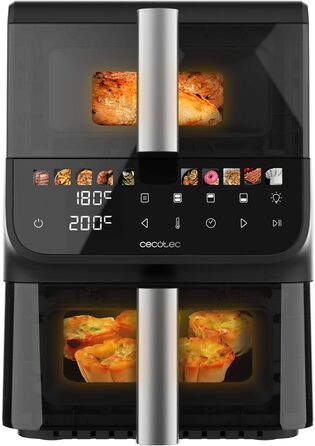 Фритюрниця Cecotec Cecofry DuoLevel 10000 DuoSize: 10 л, вертикальний дизайн, 2 контейнери, 10 меню, 80-200 ºC, сенсорний екран, чорний | з вікном