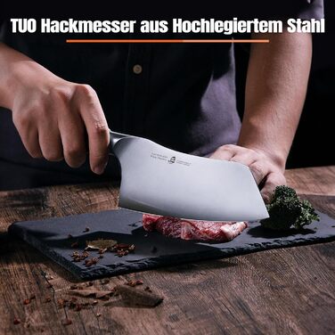 Ніж кухарський TUO Hackmesser 18 см, нержавіюча сталь, кухонний ніж з ергономічною ручкою Pakkawood, серія Fiery Phoenix
