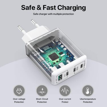 Блок зарядки USB C 40W 4-портовий, Швидка зарядка PD+QC, Багатопортовий для iPhone/Samsung/Tablet, Білий (2 шт. в упаковці)