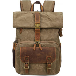 Рюкзак для фотокамери Vmokki Rolltop з водонепроникним покриттям, великий, з швидким доступом, анти-крадіжка, тримач для штатива, відділення для ноутбука. Підходить для дзеркальних фотоапаратів, аксесуарів (Хакі)