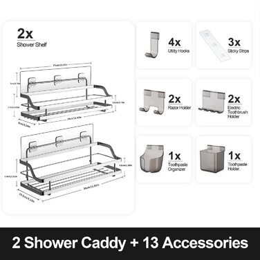 KROCEO shower shelves 10.5x30 cm and 9x29 cm silver