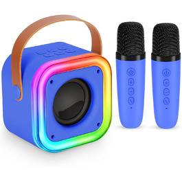 Караоке машина Spinosaurus для дітей з 2 мікрофонами, Bluetooth, LED-підсвічуванням. Ідеально для подарунків, свят та дня народження (темно-синій)