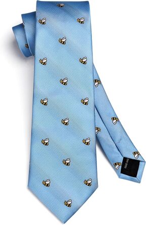 HISDERN Комплект краватки та нагрудного хустинки з принтом тварин (Бджола, блакитний) для весілля та ділових зустрічей