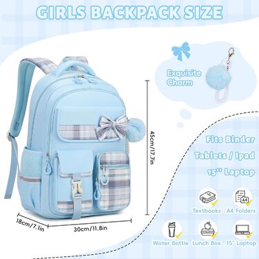 Дитячий рюкзак Tanou для дівчаток, водонепроникний, з візком, візерунок 'Клешні', 9-16 років (Блакитний)