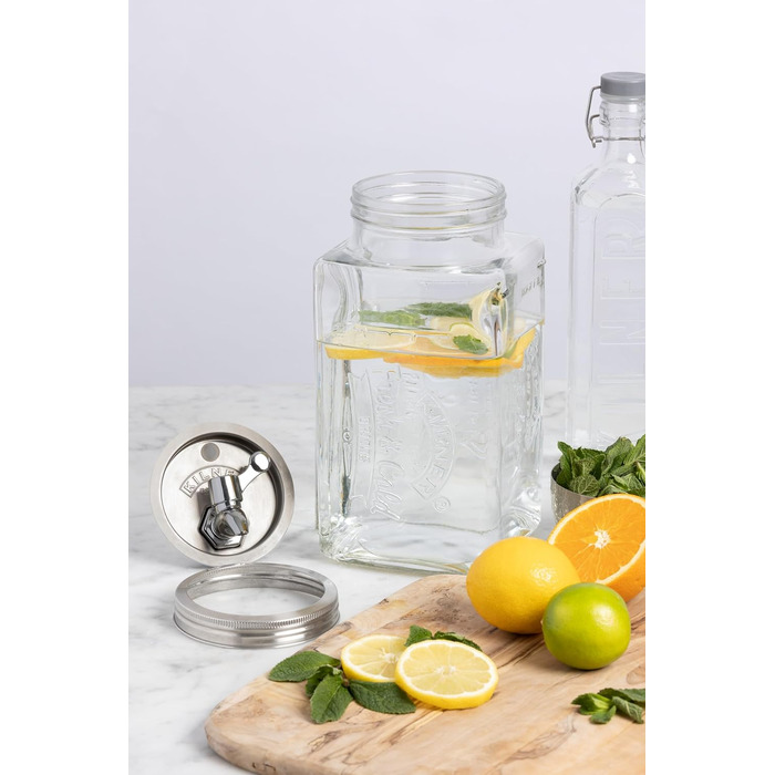 Диспенсер для напоїв KILNER з краном, 3 л, для холодильника, скляний, великий отвір для легкого наповнення