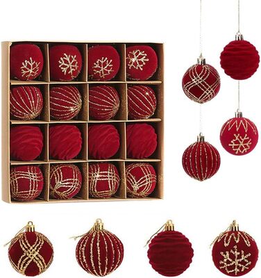 16 штучних новорічних кулі червоного кольору, 6 см, для прикраси ялинки. Набір міцних пластикових кулішок з гачками для ялинки. Новорічний декор для ялинки.