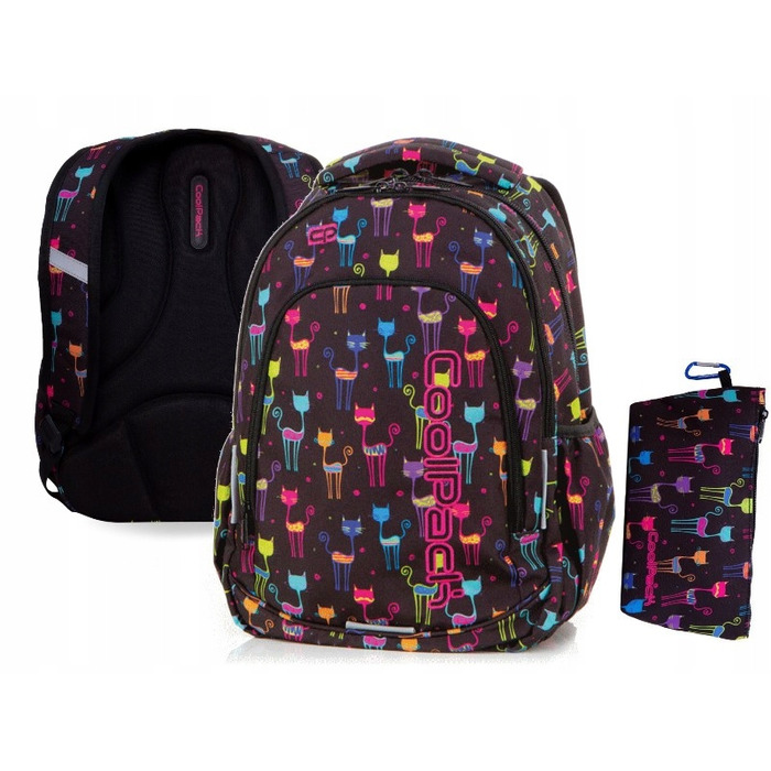 Багатовідсіковий шкільний рюкзак CoolPack, чорний/багатоколірний, 23 л