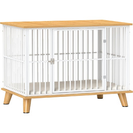 Клітка для собак PawHut з дверима та подушкою, сталева, для дому, середніх собак до 15 кг, 86x60x70 см, колір дуб+білий